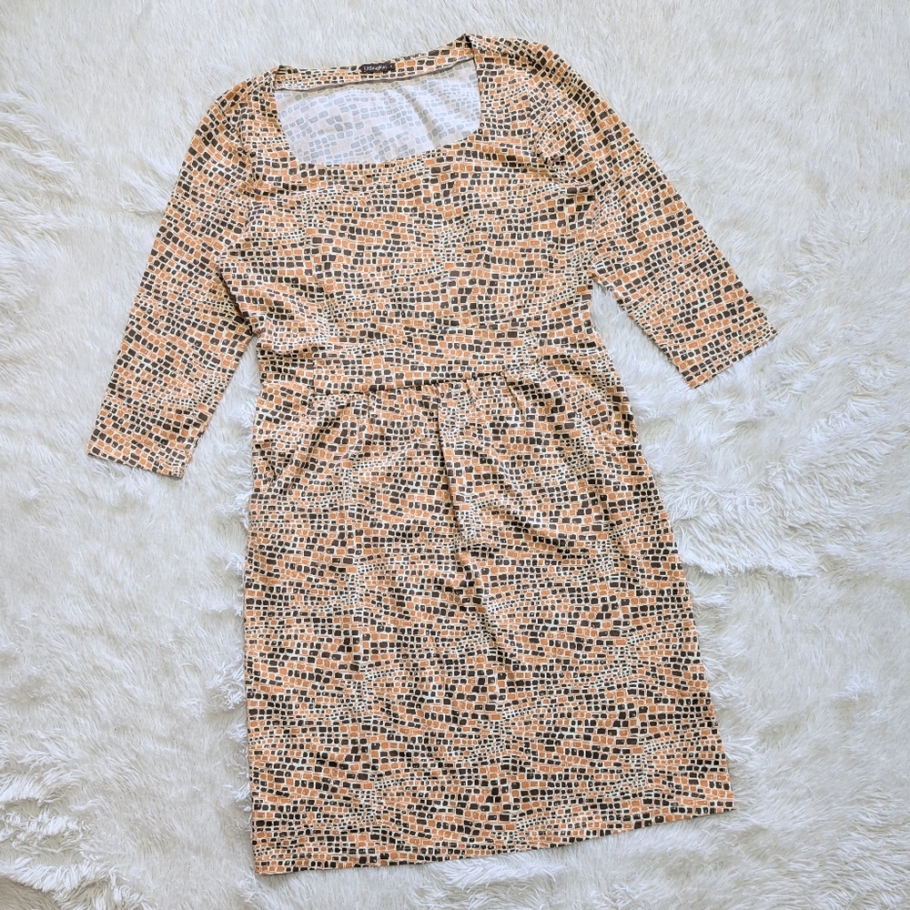 J.McLaughlin Orange & Brown Crocodile Square Neck Nylon Dress Size Medium